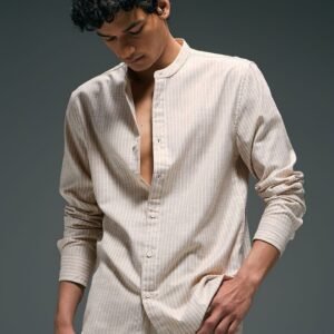 Flying Machine Vertical Striped Band Collar Shirt